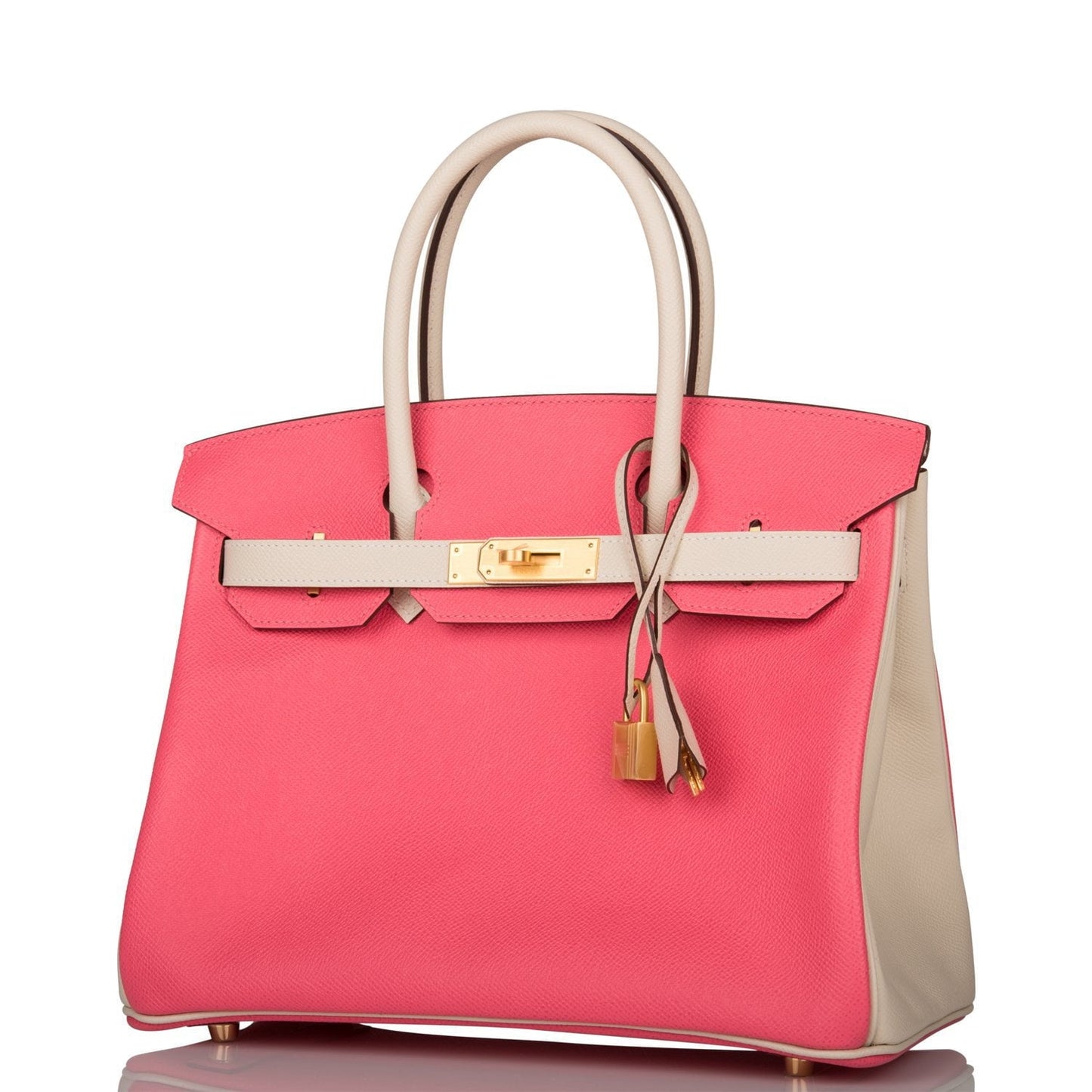 Luxury Hermes Special Order (HSS) Birkin 30 Craie and Rose Azalee Epsom Brushed Gold Hardware