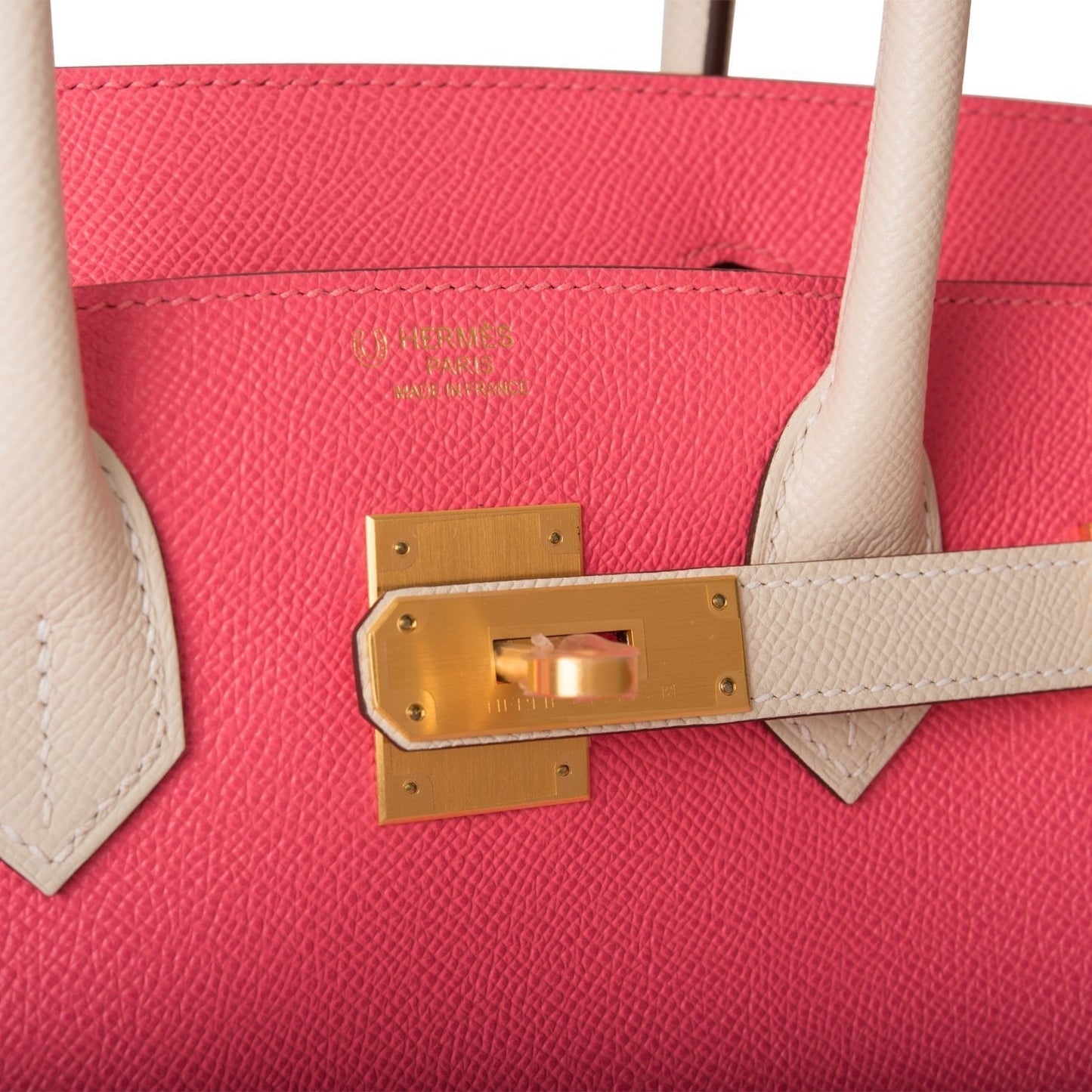 Luxury Hermes Special Order (HSS) Birkin 30 Craie and Rose Azalee Epsom Brushed Gold Hardware