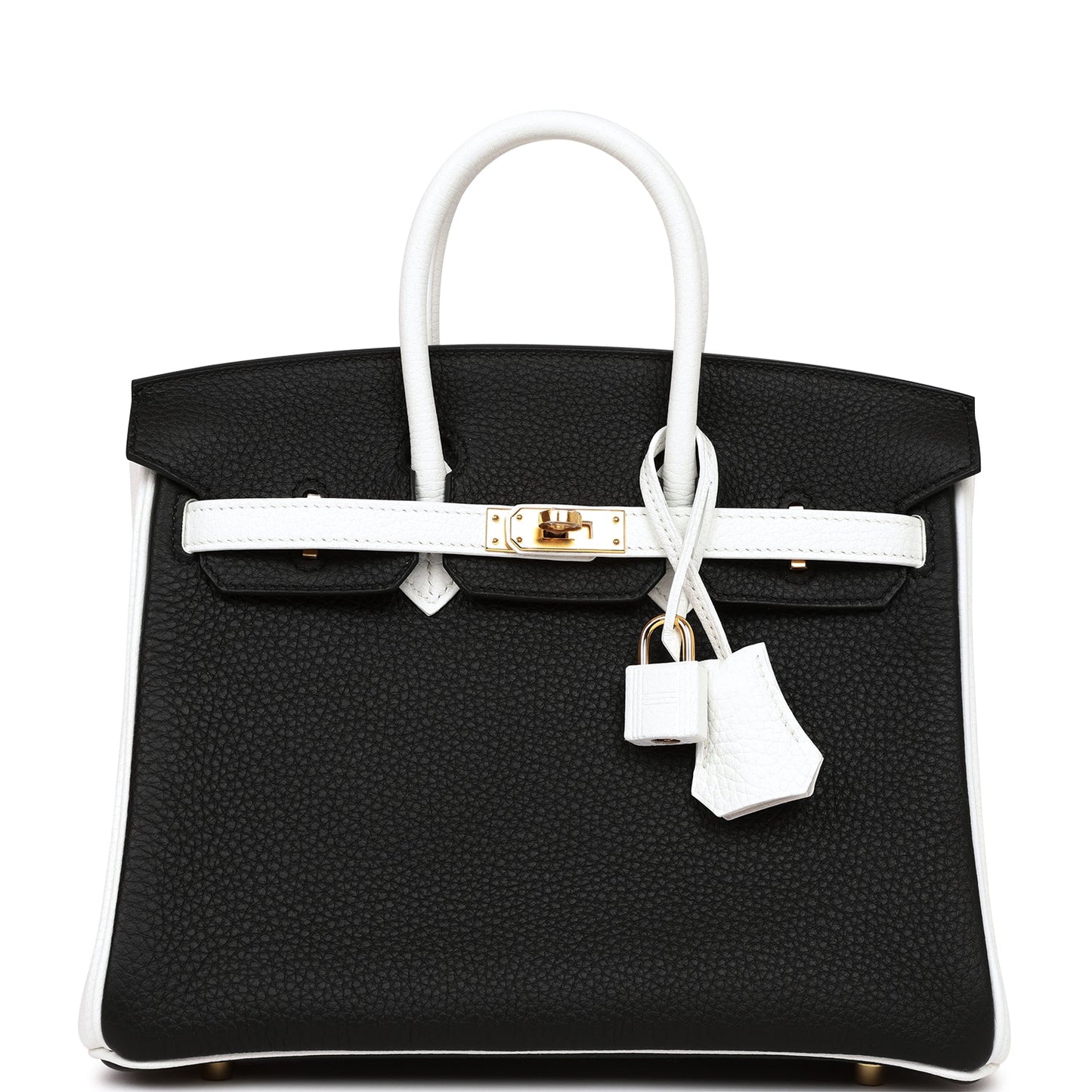 Luxury Hermes Special Order (HSS) Birkin 25 Black and White Clemence Gold Hardware