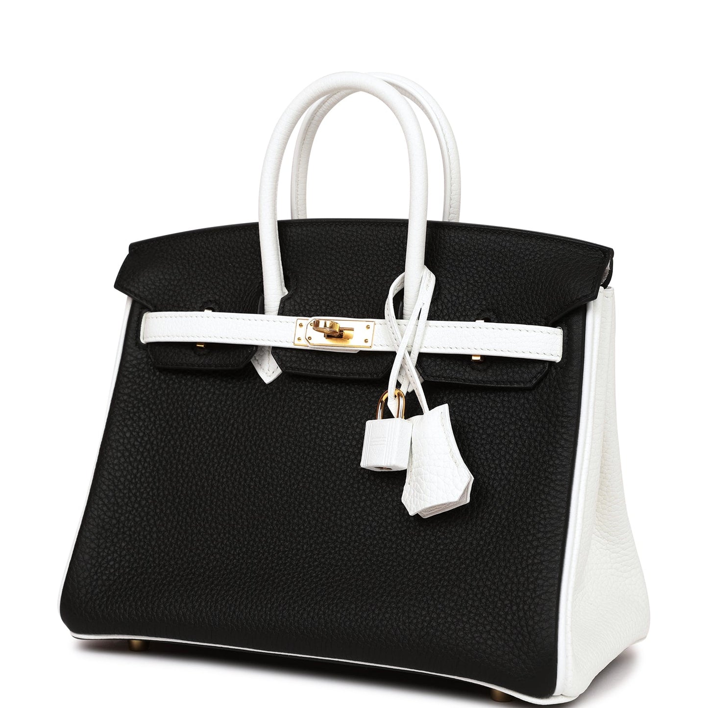 Luxury Hermes Special Order (HSS) Birkin 25 Black and White Clemence Gold Hardware