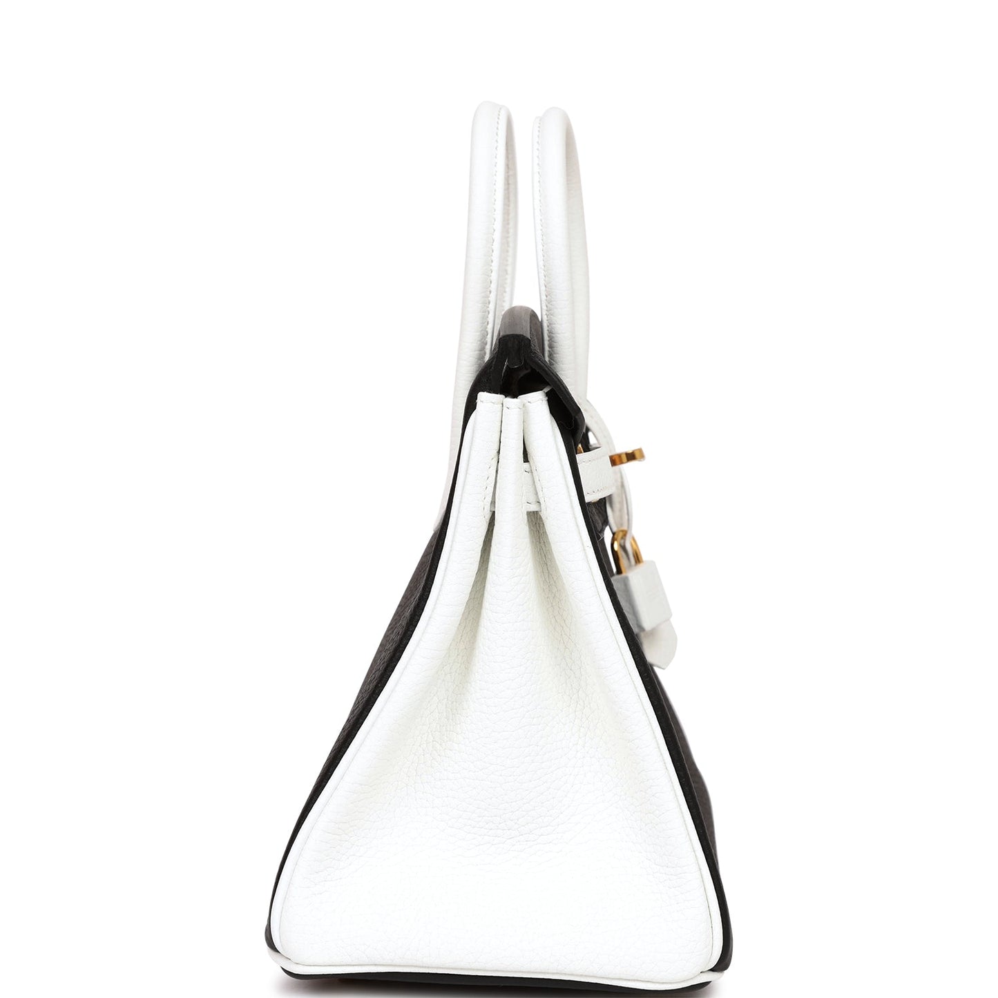 Luxury Hermes Special Order (HSS) Birkin 25 Black and White Clemence Gold Hardware
