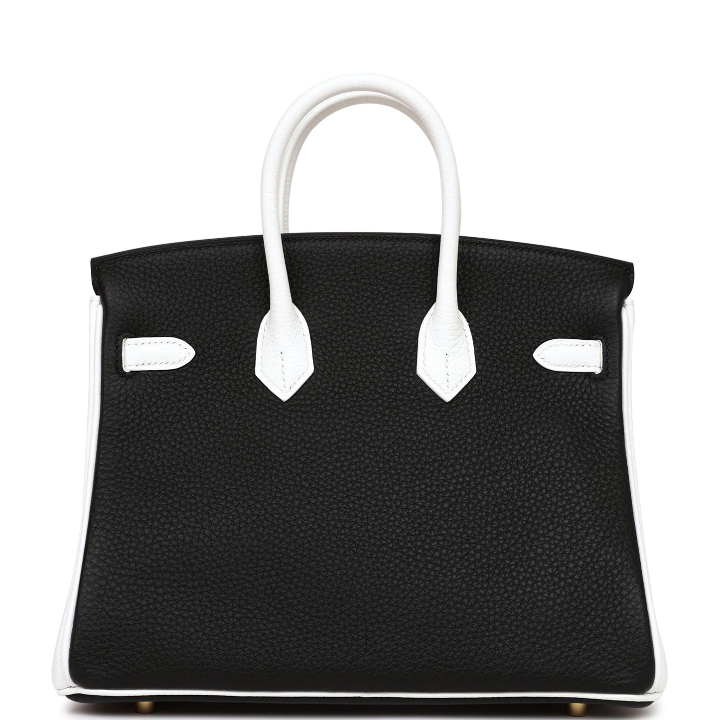 Luxury Hermes Special Order (HSS) Birkin 25 Black and White Clemence Gold Hardware