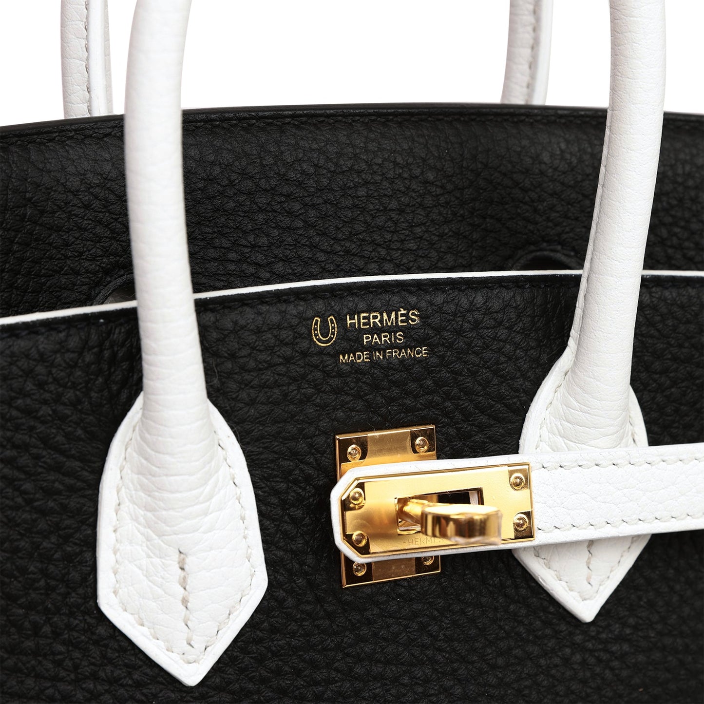 Luxury Hermes Special Order (HSS) Birkin 25 Black and White Clemence Gold Hardware