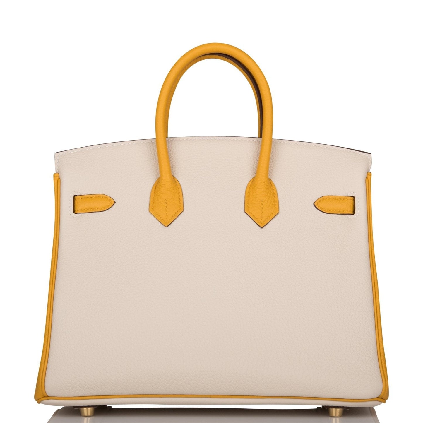 Luxury Hermes Special Order (HSS) Birkin 25 Craie and Jaune Ambre Togo Brushed Gold Hardware