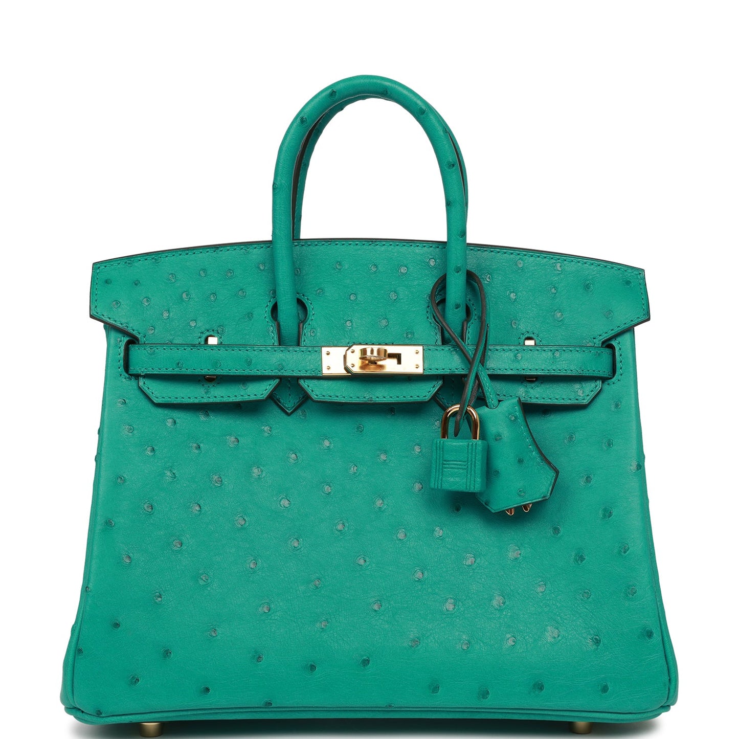 Luxury Hermes Birkin 25 Vert Verone Ostrich Gold Hardware