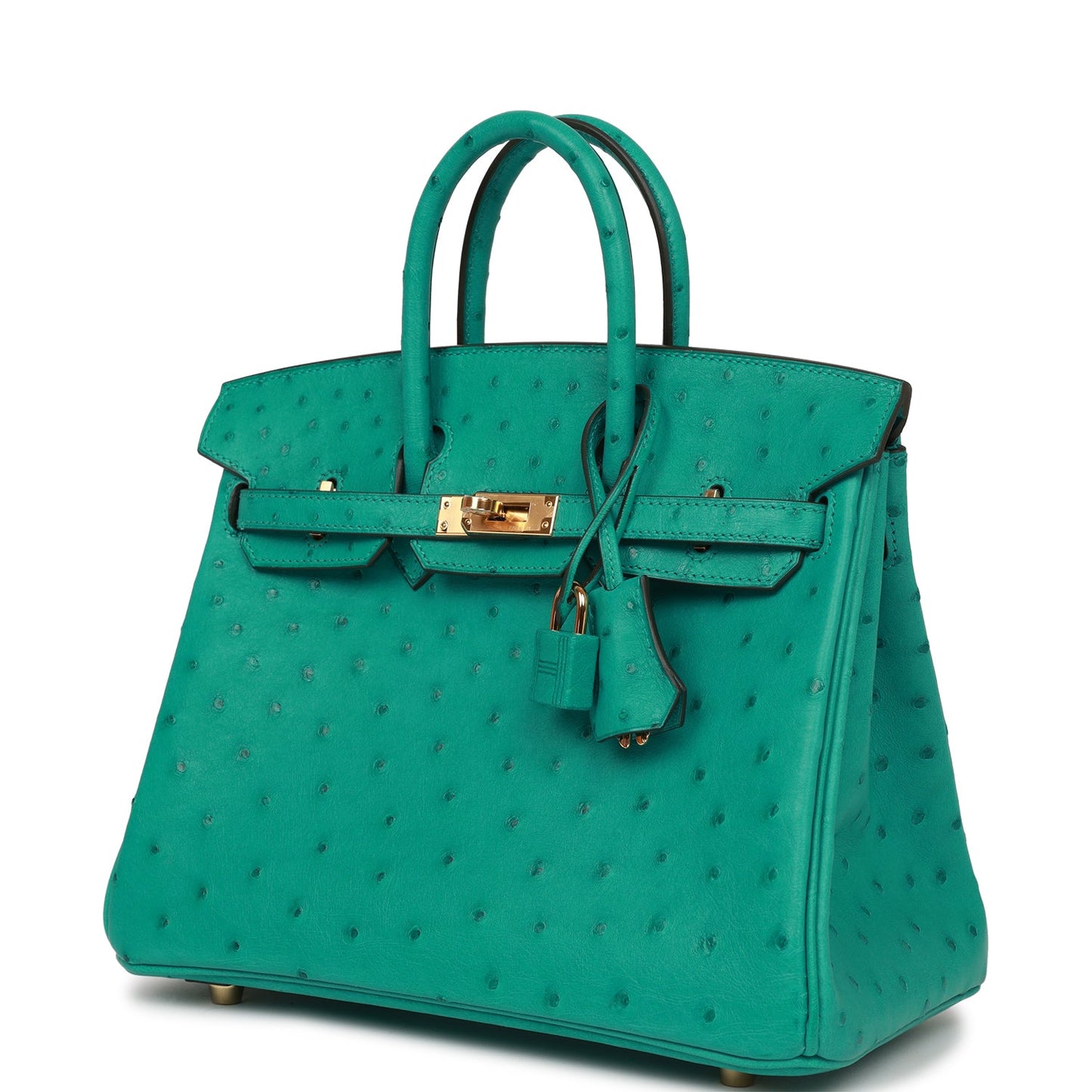 Luxury Hermes Birkin 25 Vert Verone Ostrich Gold Hardware