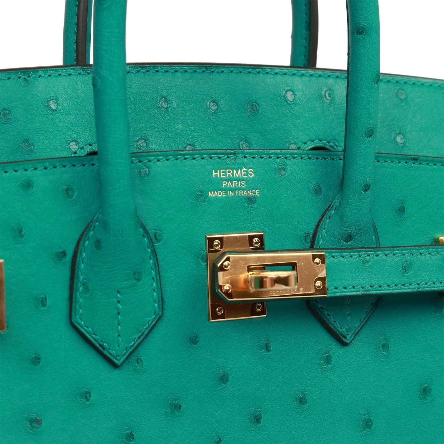 Luxury Hermes Birkin 25 Vert Verone Ostrich Gold Hardware