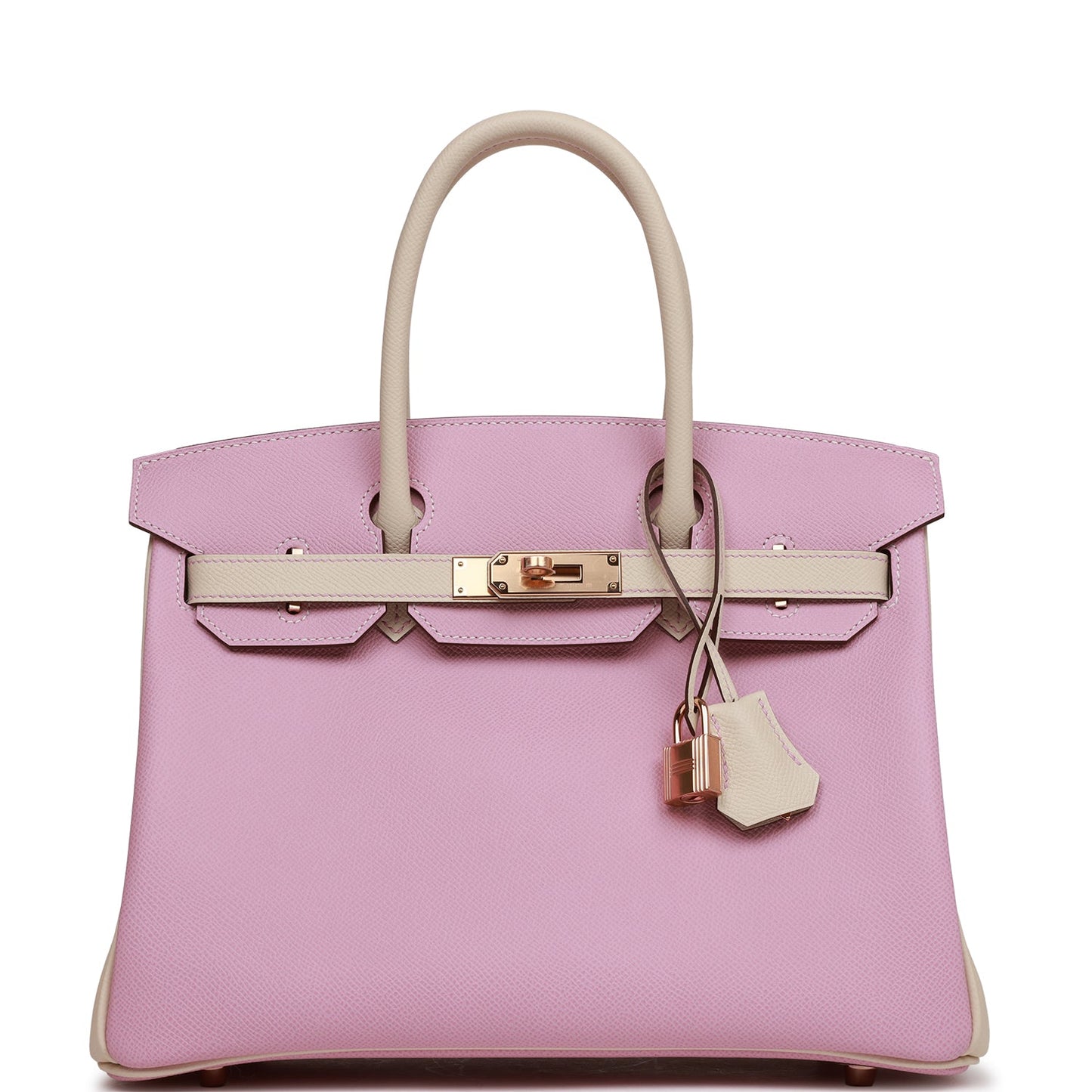 Luxury Hermes Special Order (HSS) Birkin 30 Mauve Sylvestre and Craie Epsom Rose Gold Hardware