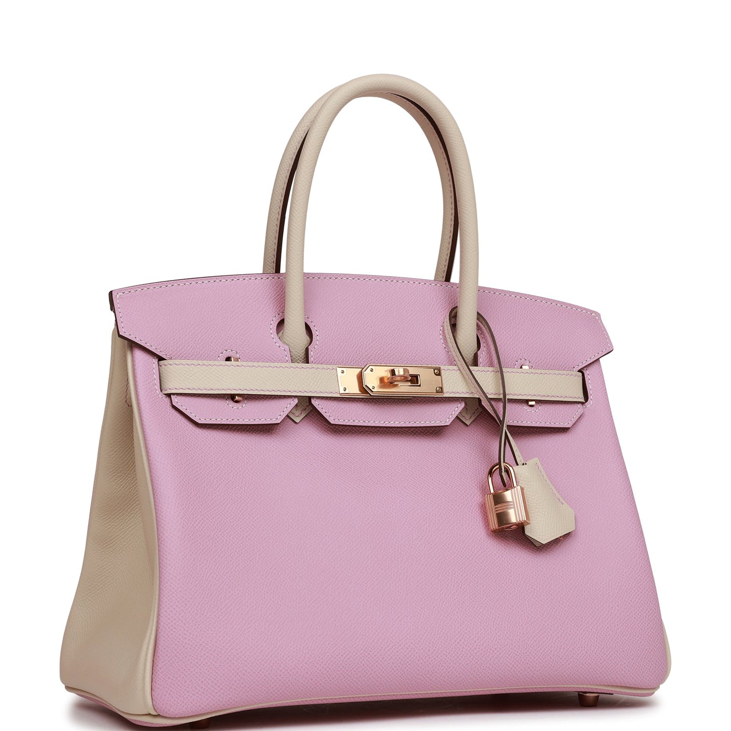 Luxury Hermes Special Order (HSS) Birkin 30 Mauve Sylvestre and Craie Epsom Rose Gold Hardware