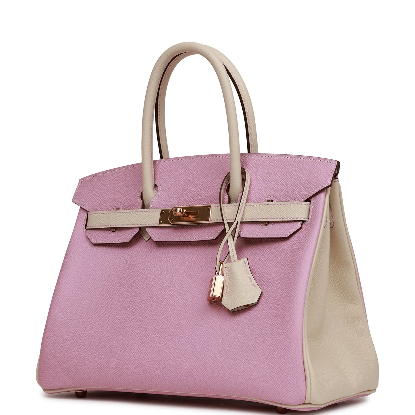 Luxury Hermes Special Order (HSS) Birkin 30 Mauve Sylvestre and Craie Epsom Rose Gold Hardware