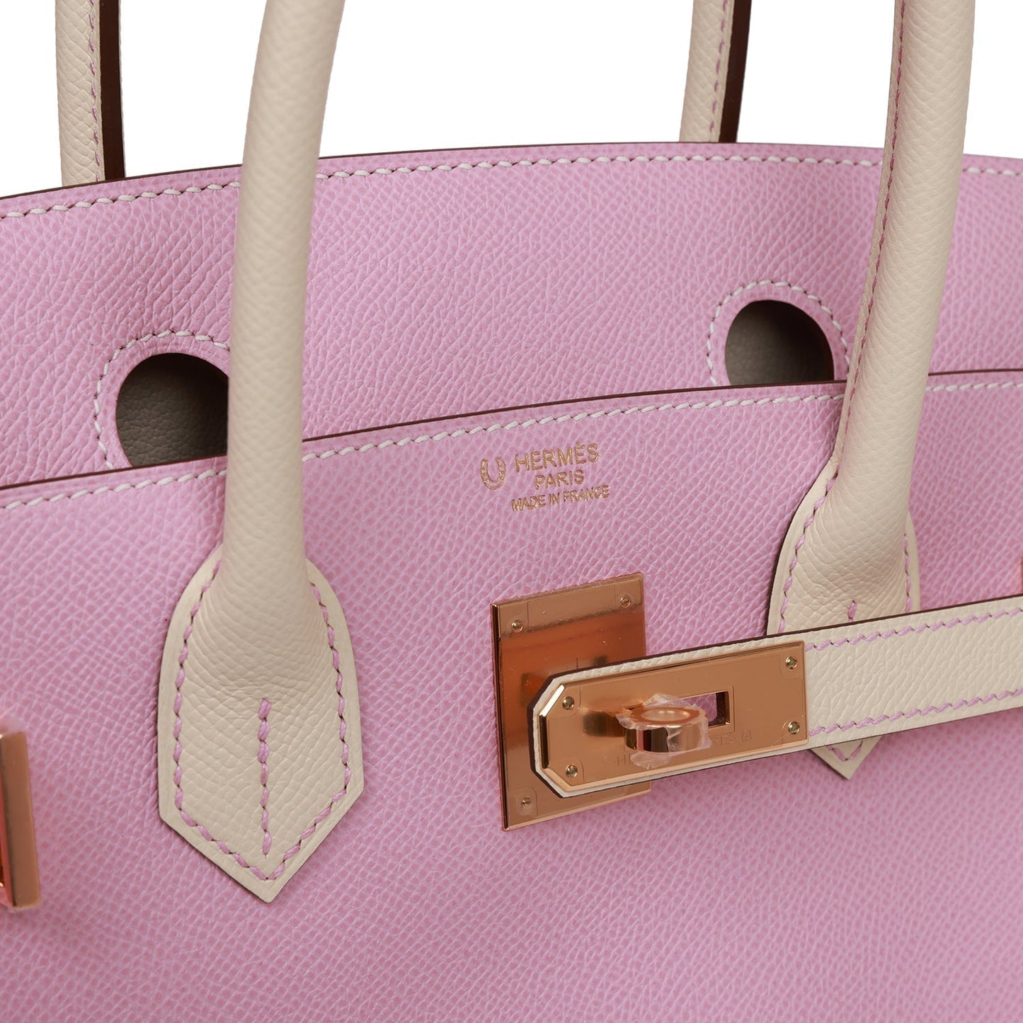 Luxury Hermes Special Order (HSS) Birkin 30 Mauve Sylvestre and Craie Epsom Rose Gold Hardware