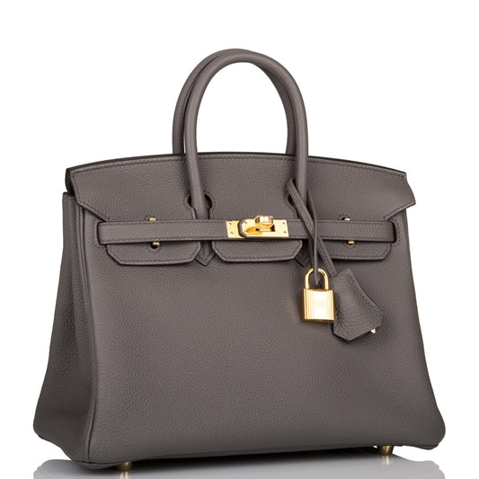 Luxury Hermes Birkin 25 Etain Togo Gold Hardware