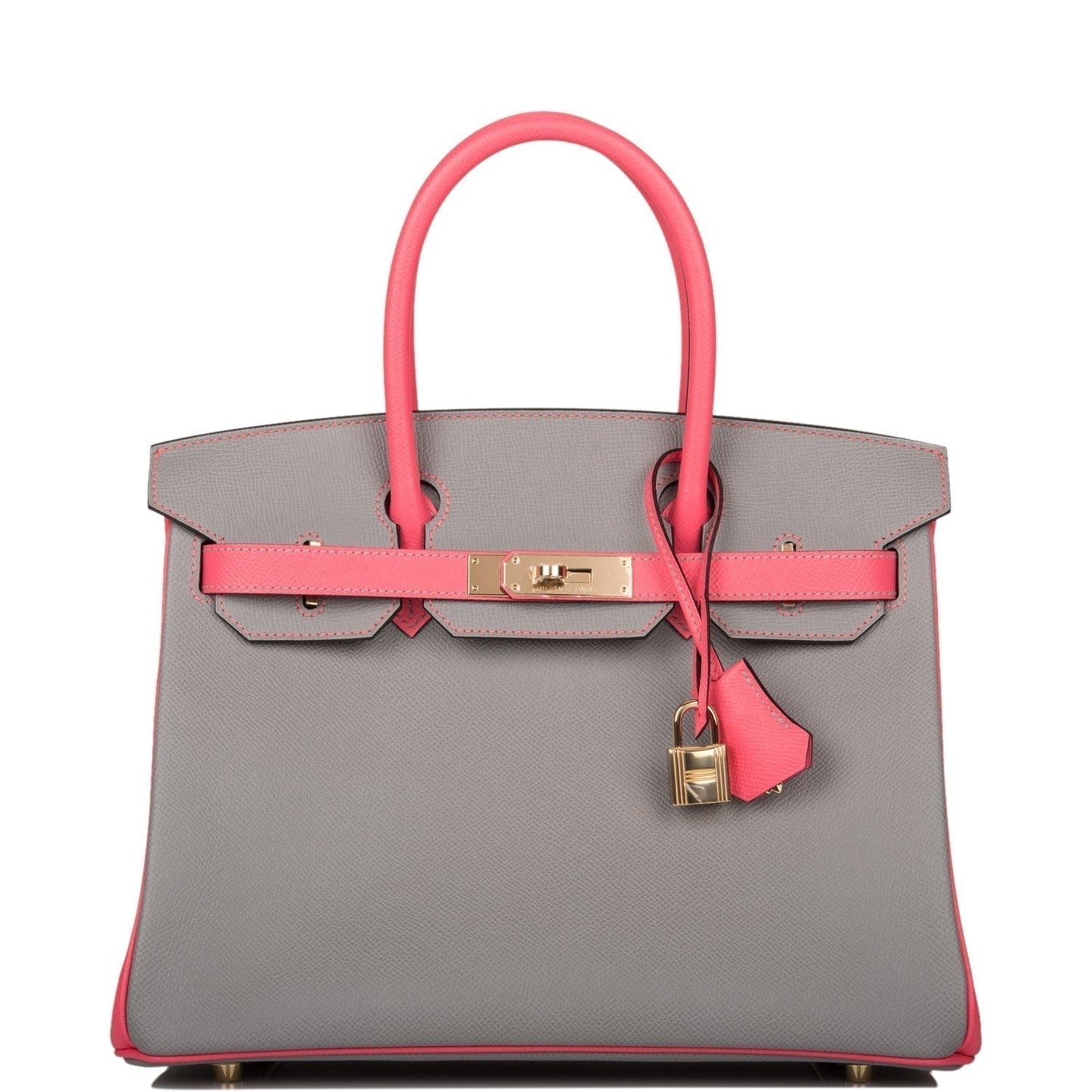 Luxury Hermes Special Order (HSS) Birkin 30 Gris Mouette and Rose Azalee Epsom Permabrass Hardware