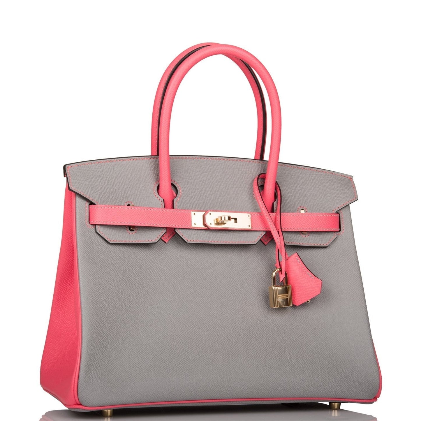 Luxury Hermes Special Order (HSS) Birkin 30 Gris Mouette and Rose Azalee Epsom Permabrass Hardware