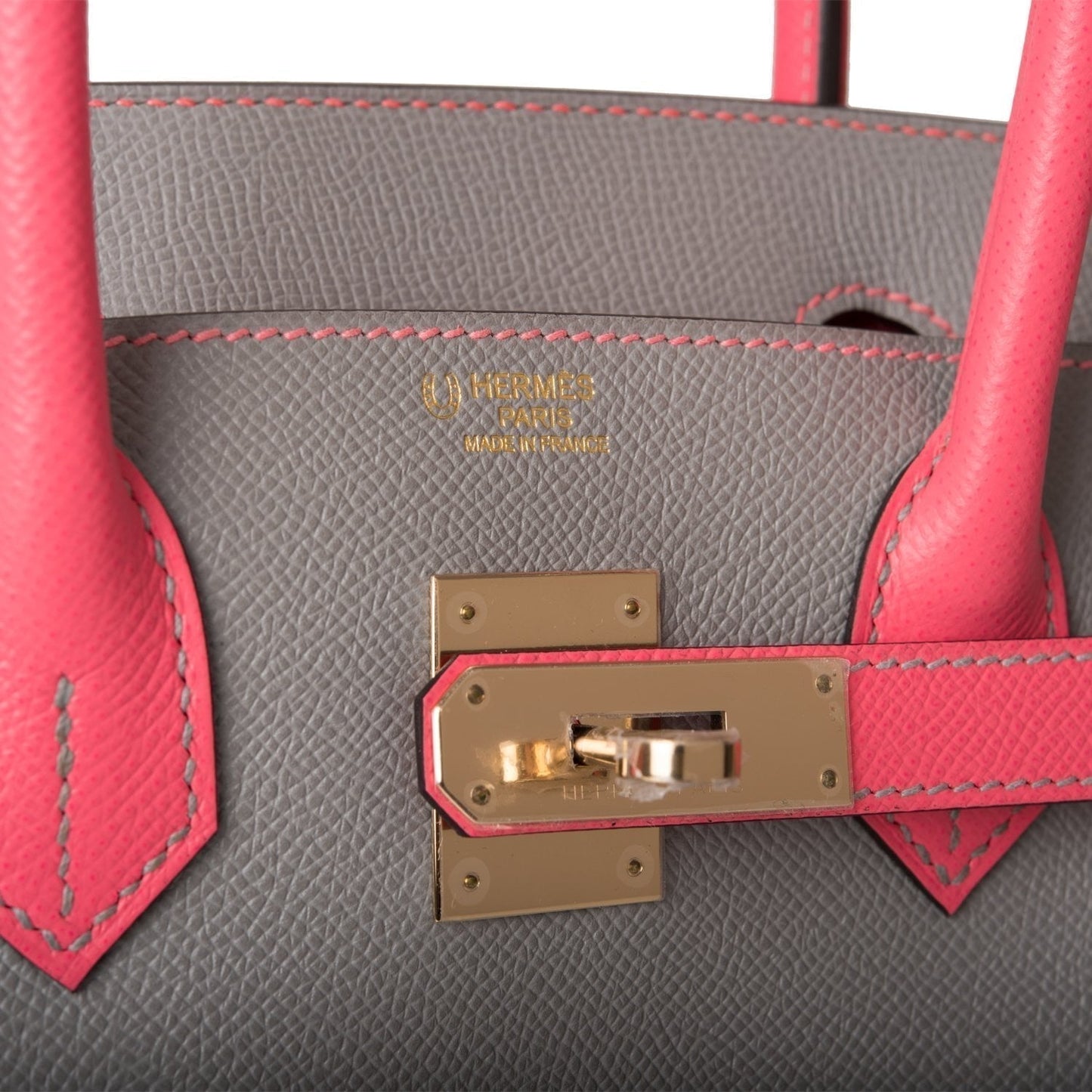 Luxury Hermes Special Order (HSS) Birkin 30 Gris Mouette and Rose Azalee Epsom Permabrass Hardware