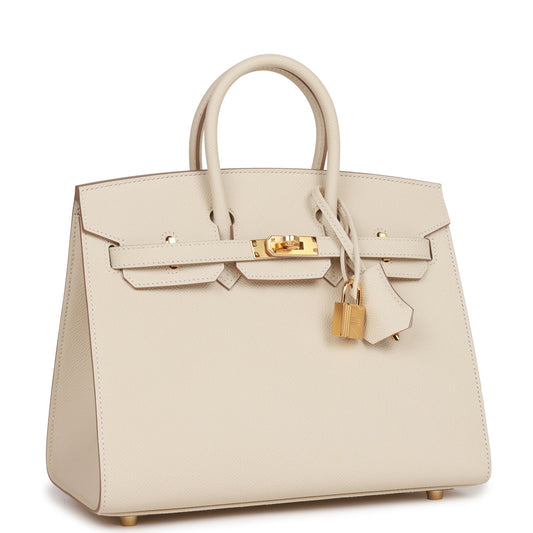 Luxury Hermes Birkin Sellier 25 Craie Epsom Gold Hardware