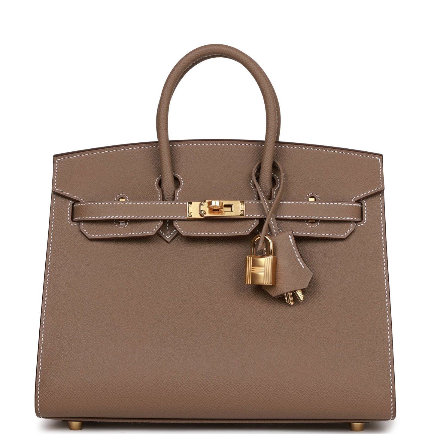 Luxury Hermes Birkin Sellier 25 Etoupe Epsom Gold Hardware