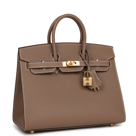 Luxury Hermes Birkin Sellier 25 Etoupe Epsom Gold Hardware