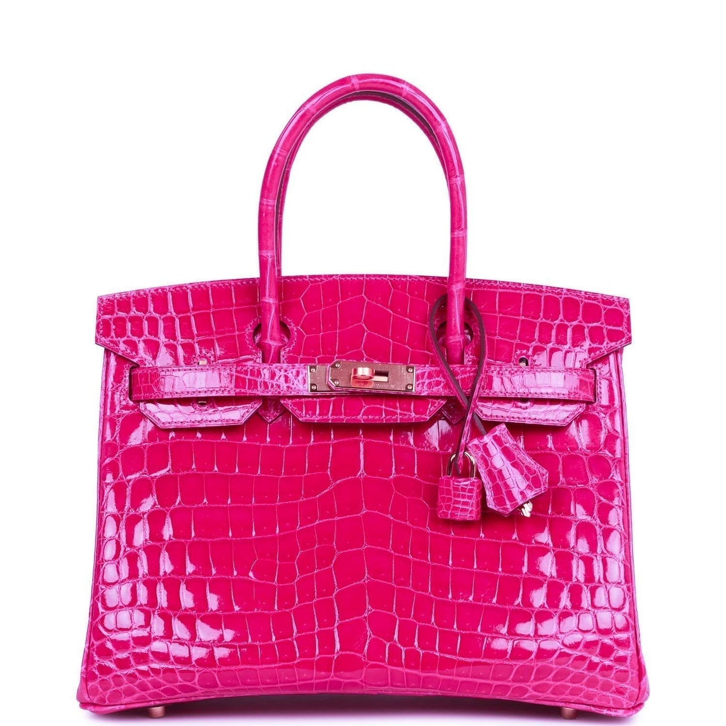 Luxury Hermes Special Order (HSS) Birkin 30 Rose Scheherazade Shiny Niloticus Crocodile Gold Hardware