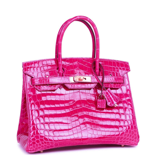 Luxury Hermes Special Order (HSS) Birkin 30 Rose Scheherazade Shiny Niloticus Crocodile Gold Hardware