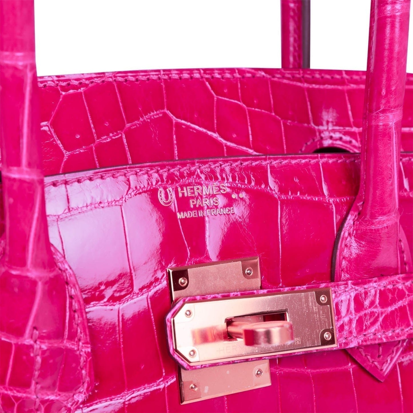 Luxury Hermes Special Order (HSS) Birkin 30 Rose Scheherazade Shiny Niloticus Crocodile Gold Hardware