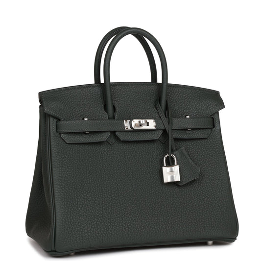 Luxury Hermes Birkin 25 Vert Fonce Togo Palladium Hardware