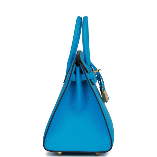 Luxury Hermes Birkin Sellier 25 Bleu Frida Epsom Gold Hardware