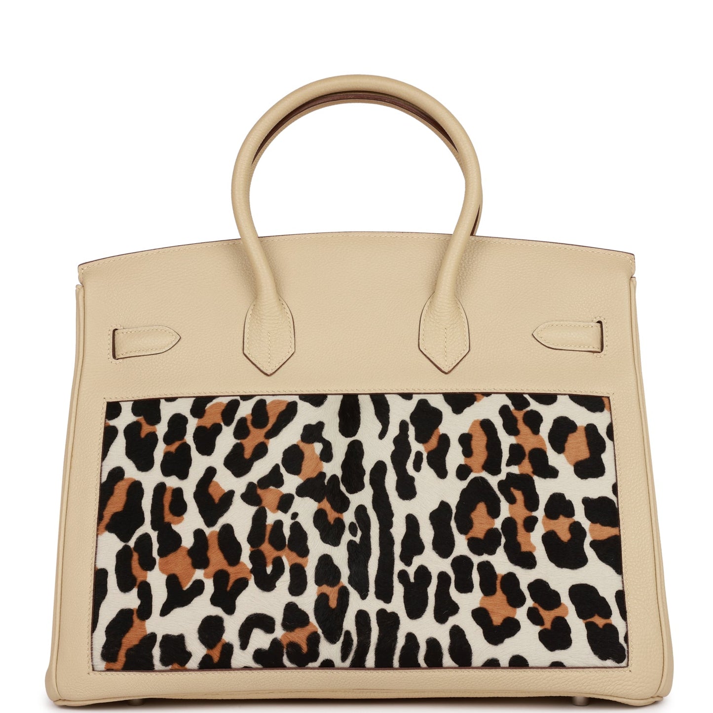 Vintage Luxury Hermes Birkin 35 Parchemin Togo and Leopard Troika Palladium Hardware