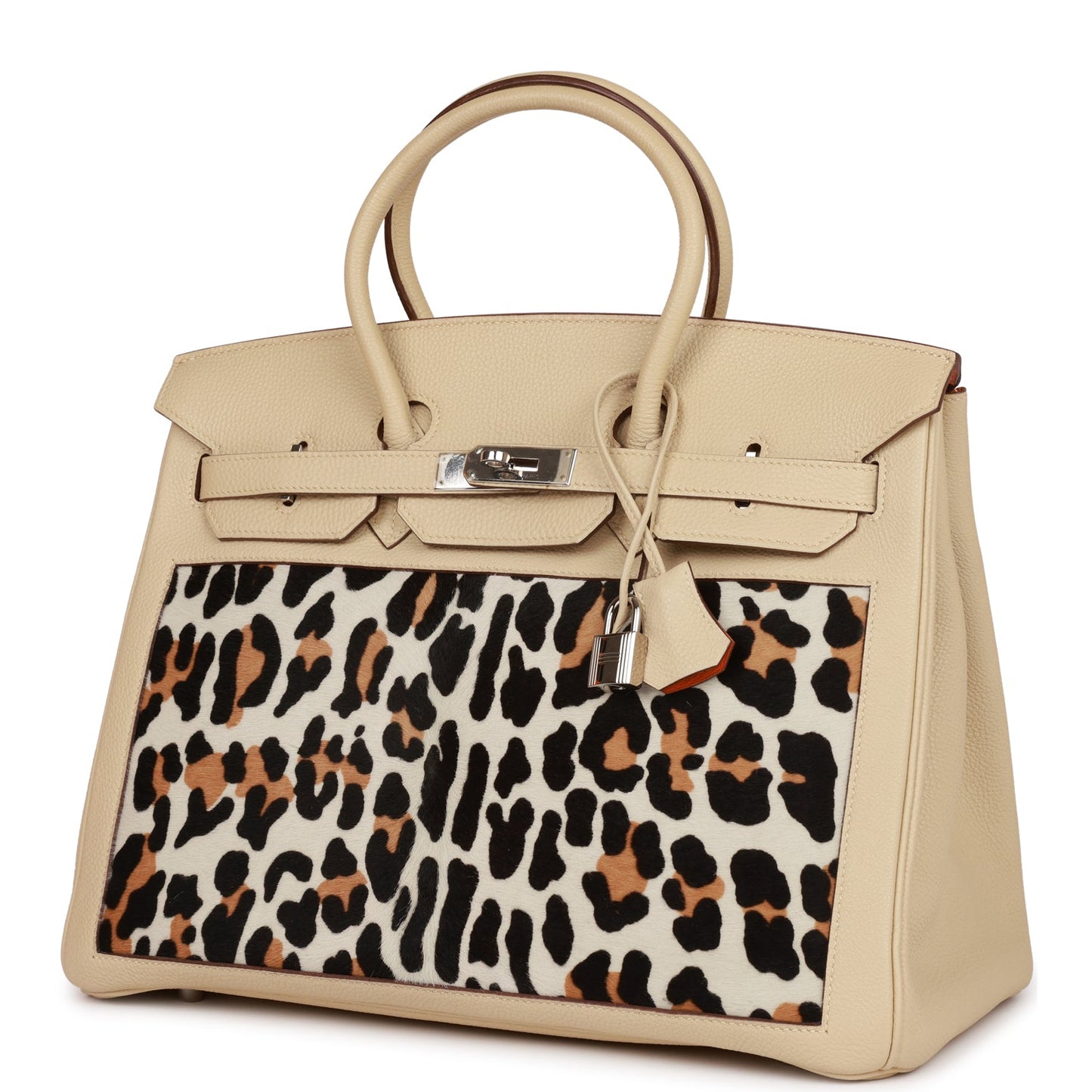 Vintage Luxury Hermes Birkin 35 Parchemin Togo and Leopard Troika Palladium Hardware
