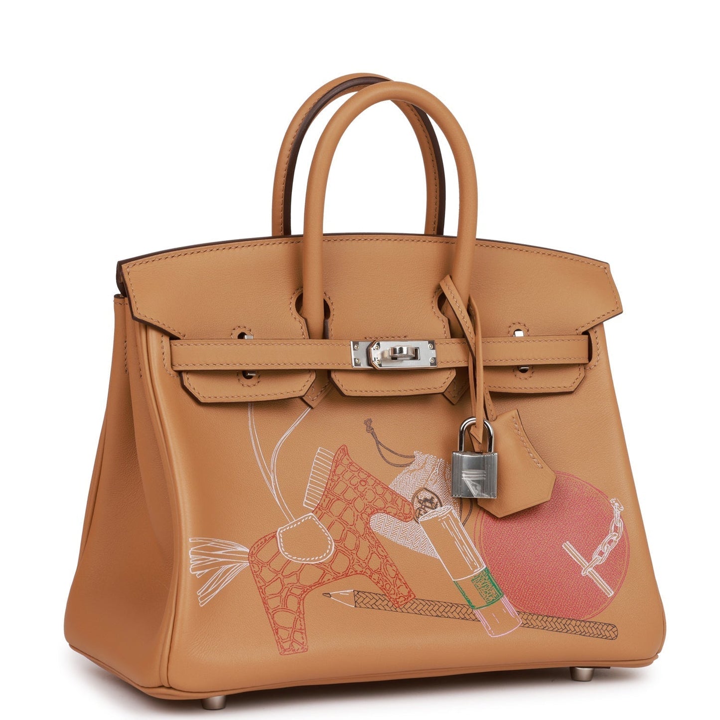 Luxury Hermes Birkin 25 In & Out Biscuit Swift Palladium Hardware