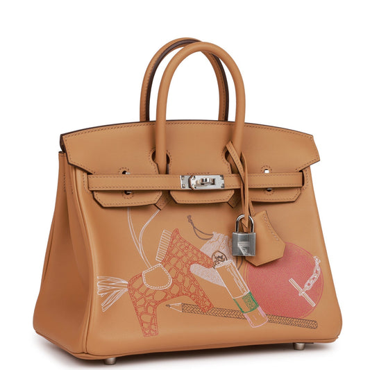 Luxury Hermes Birkin 25 In & Out Biscuit Swift Palladium Hardware
