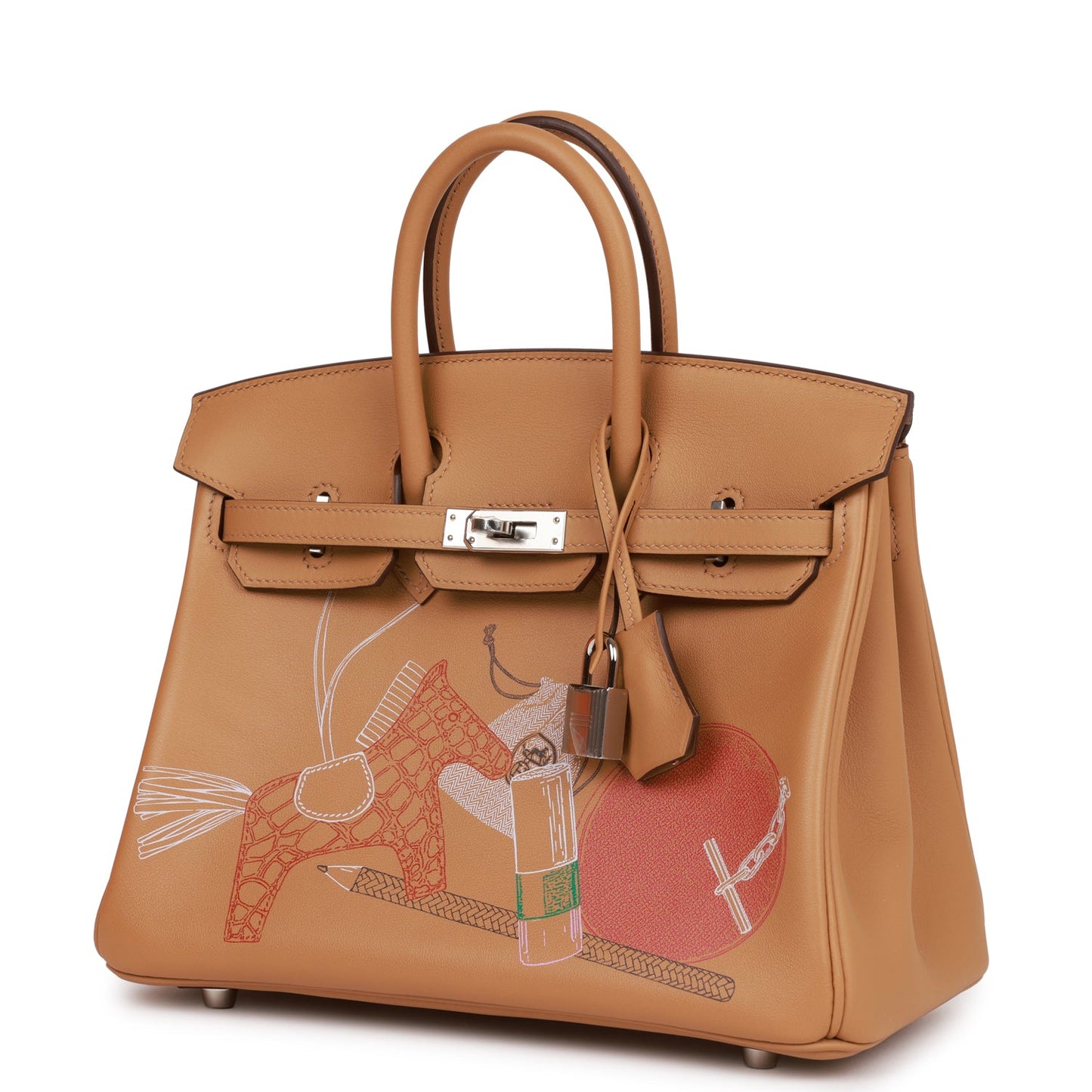Luxury Hermes Birkin 25 In & Out Biscuit Swift Palladium Hardware