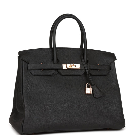 Luxury Hermes Birkin 35 Black Togo Rose Gold Hardware
