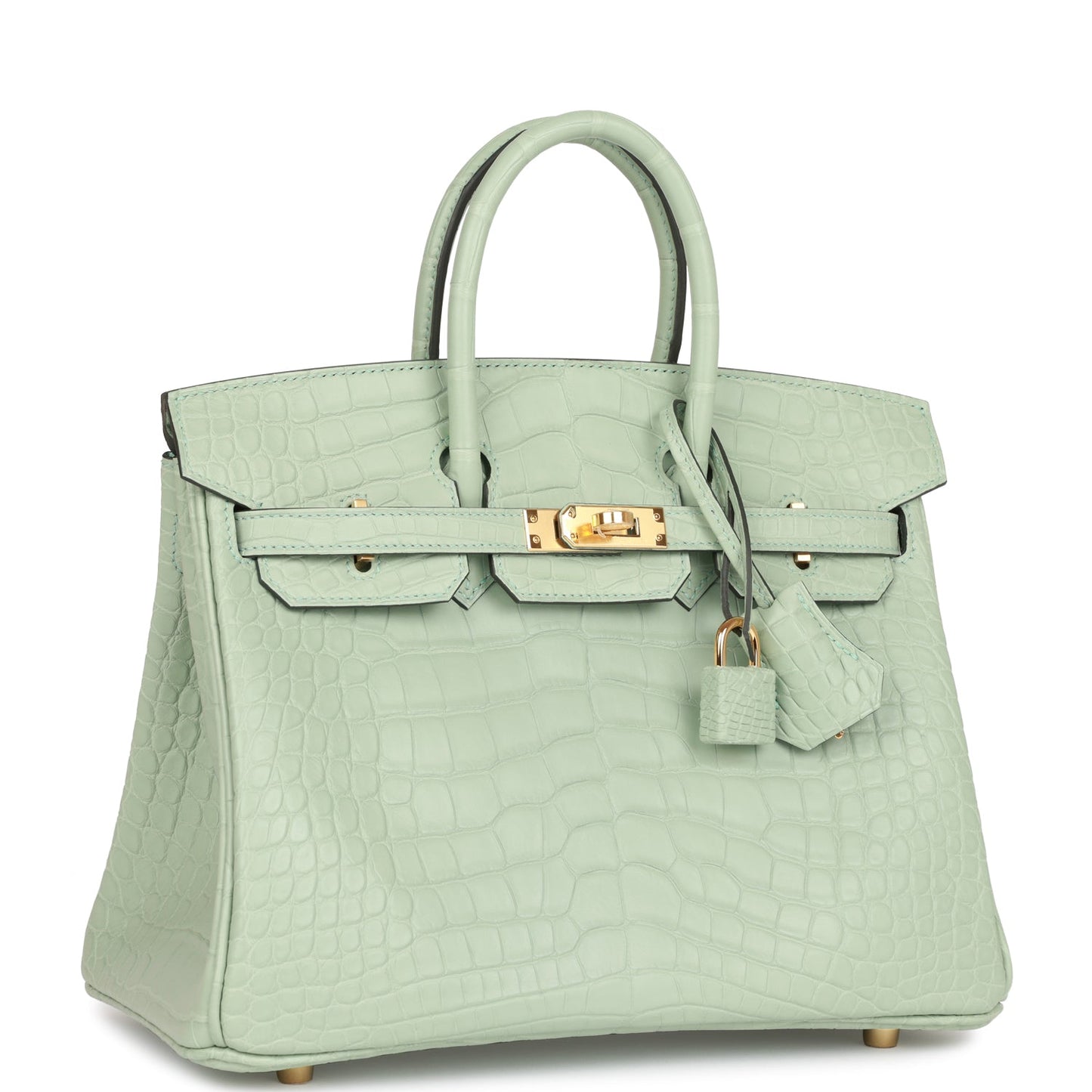 Luxury Hermes Birkin 25 Vert D'Eau Matte Alligator Gold Hardware