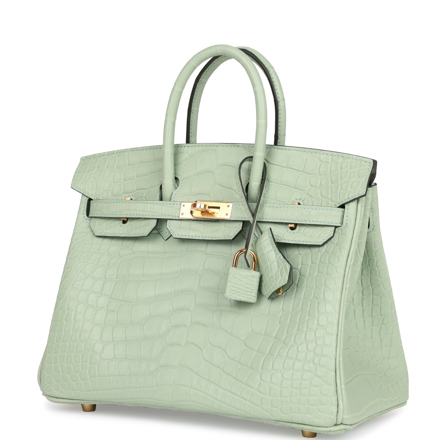 Luxury Hermes Birkin 25 Vert D'Eau Matte Alligator Gold Hardware