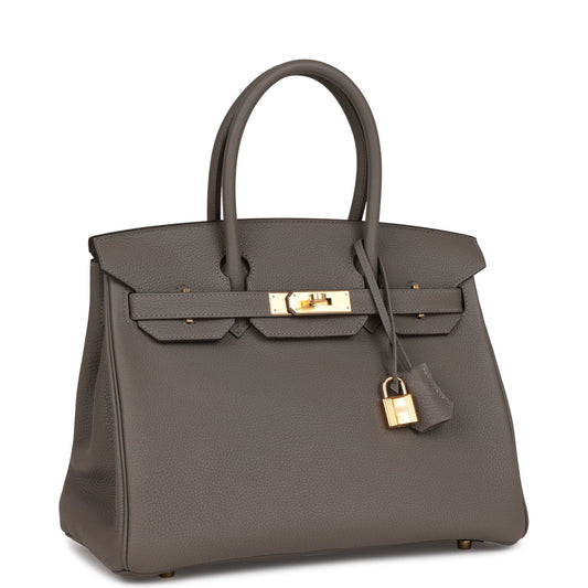 Luxury Hermes Birkin 30 Gris Meyer Togo Gold Hardware