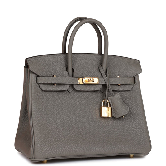 Luxury Hermes Birkin 25 Gris Meyer Togo Gold Hardware