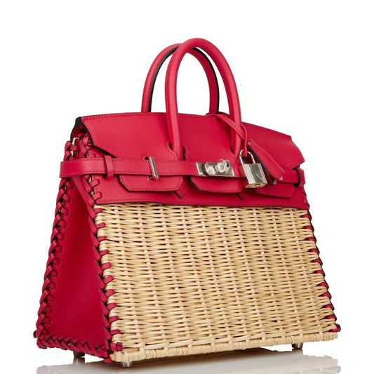 Luxury Hermes Picnic Sellier Birkin 25 Framboise Swift Palladium Hardware
