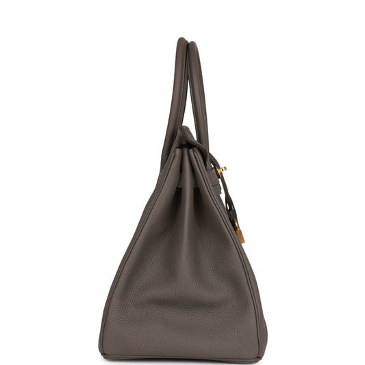 Luxury Hermes Birkin 35 Gris Etain Togo Gold Hardware