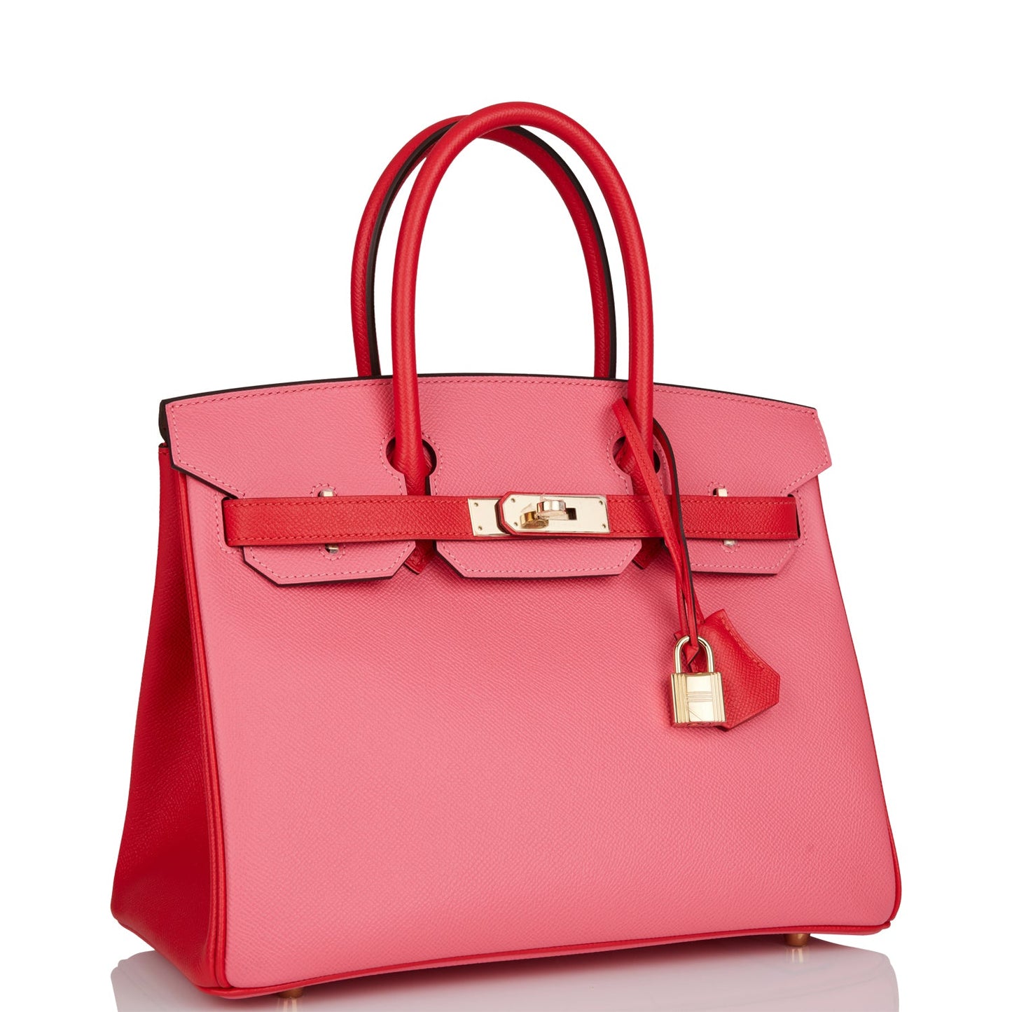 Luxury Hermes Special Order (HSS) Birkin 30 Rose Azalee and Rouge de Coeur Epsom Permabrass Hardware