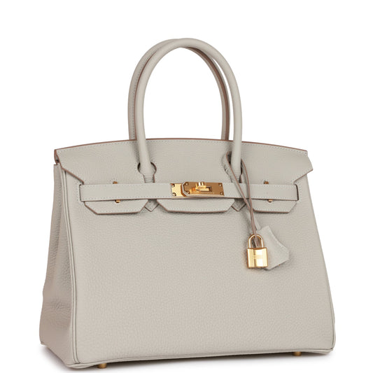 Luxury Hermes Birkin 30 Gris Perle Togo Gold Hardware