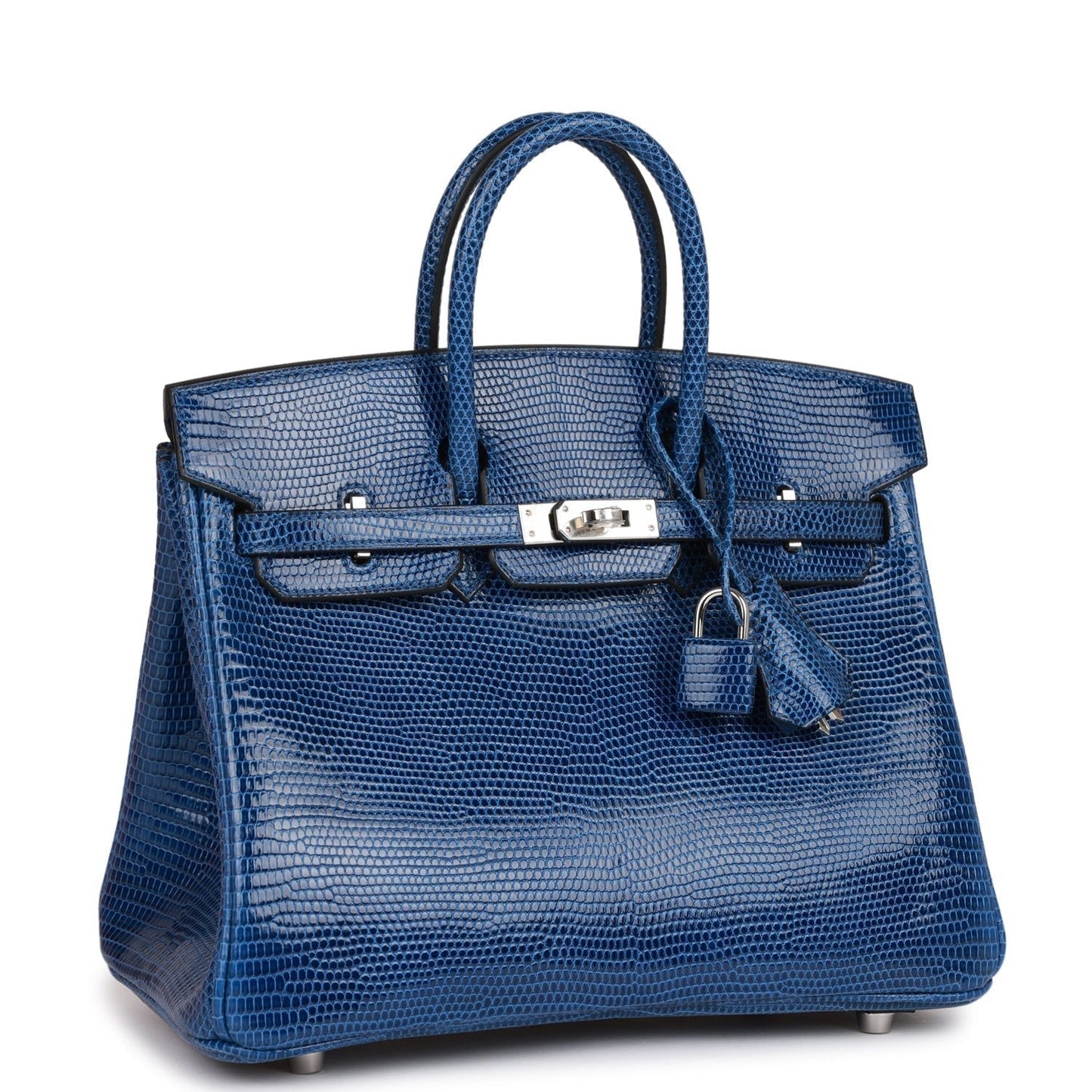 Luxury Hermes Birkin 25 Bleu Saphir Lizard Palladium Hardware