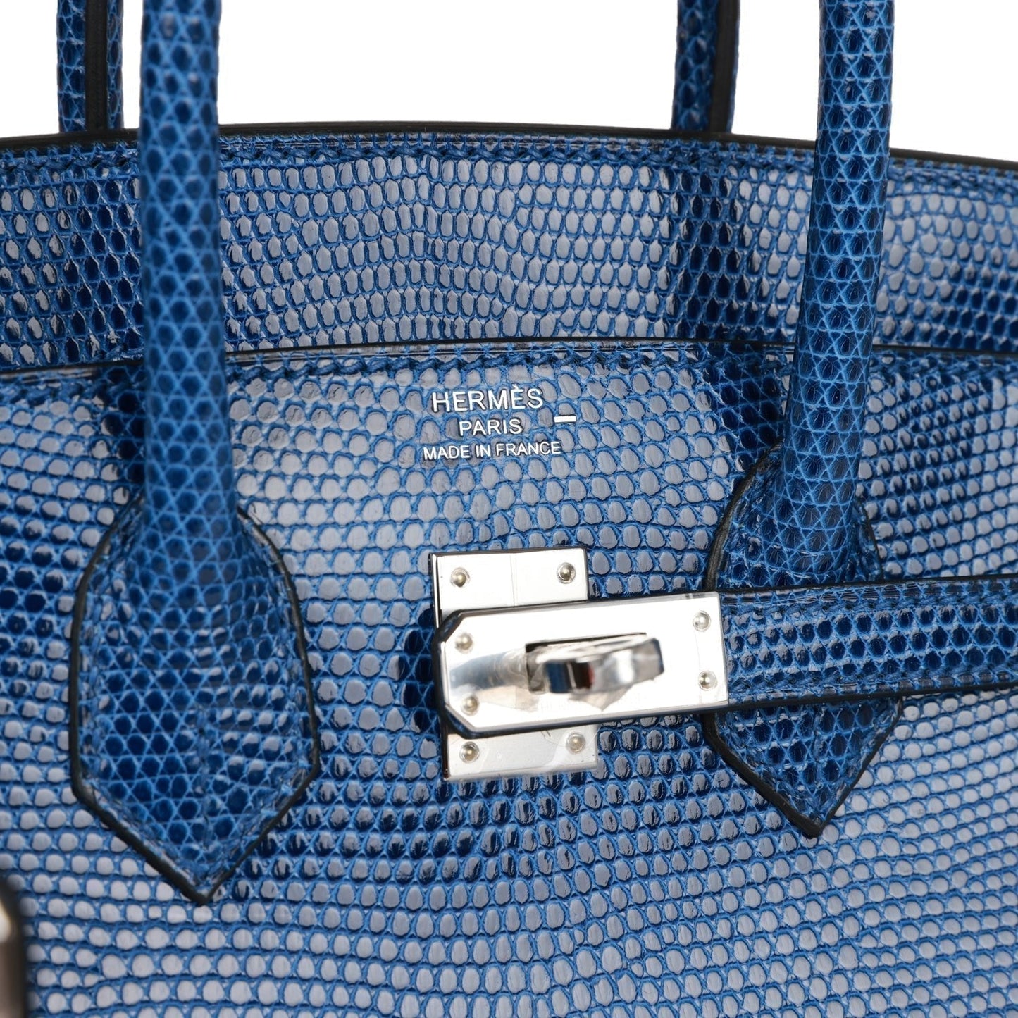 Luxury Hermes Birkin 25 Bleu Saphir Lizard Palladium Hardware