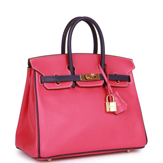 Top Quality Luxury Hermes Special Order (HSS) Birkin 25 Rose Tyrien and Iris Epsom Gold Hardware