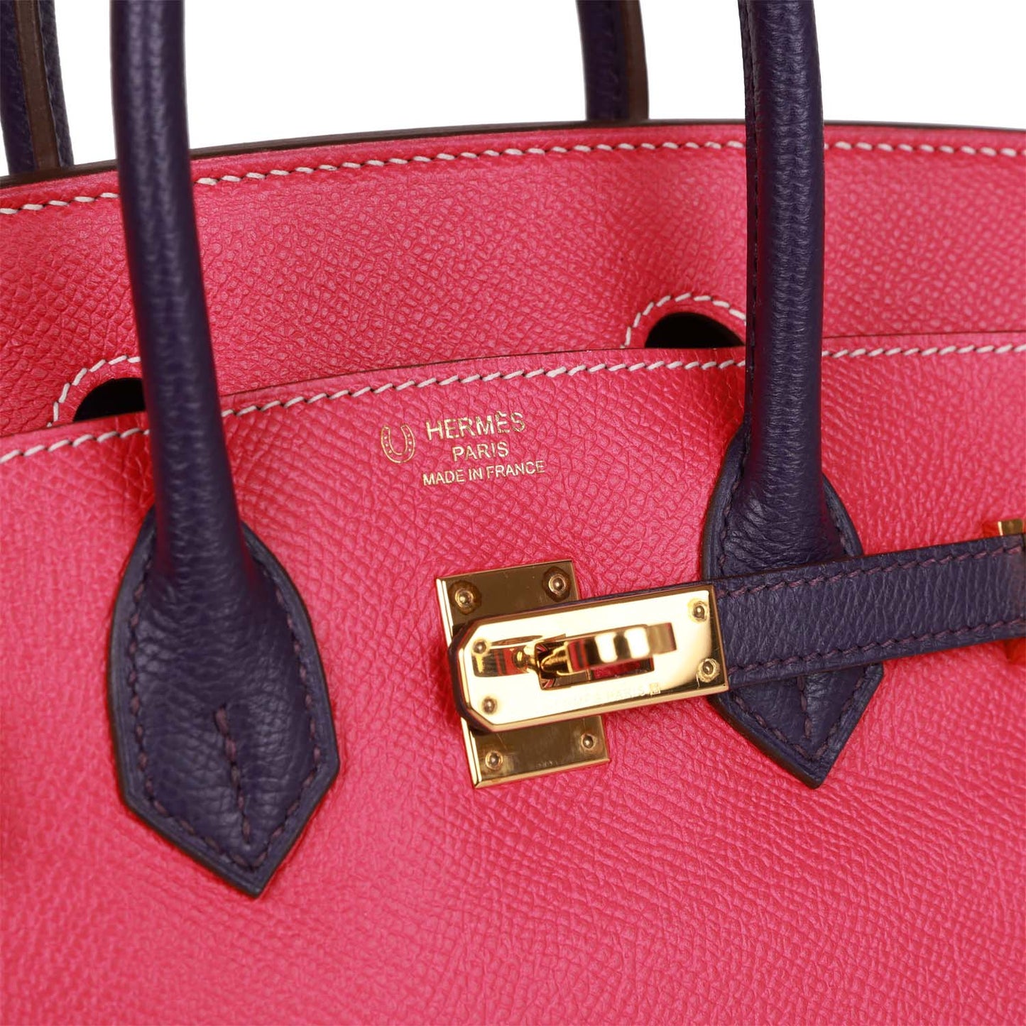 Top Quality Luxury Hermes Special Order (HSS) Birkin 25 Rose Tyrien and Iris Epsom Gold Hardware