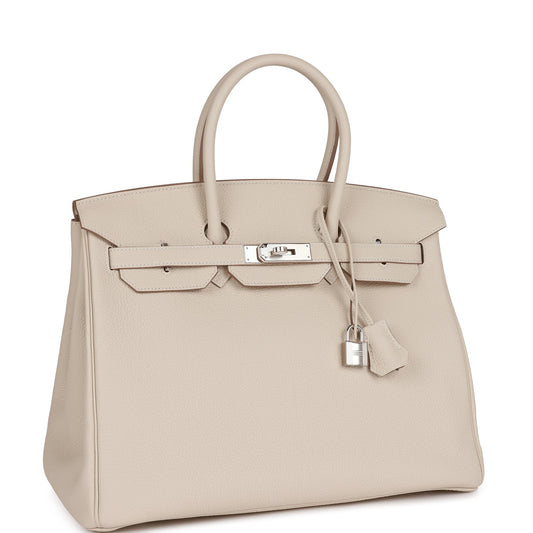 Luxury Hermes Birkin 35 Craie Togo Palladium Hardware