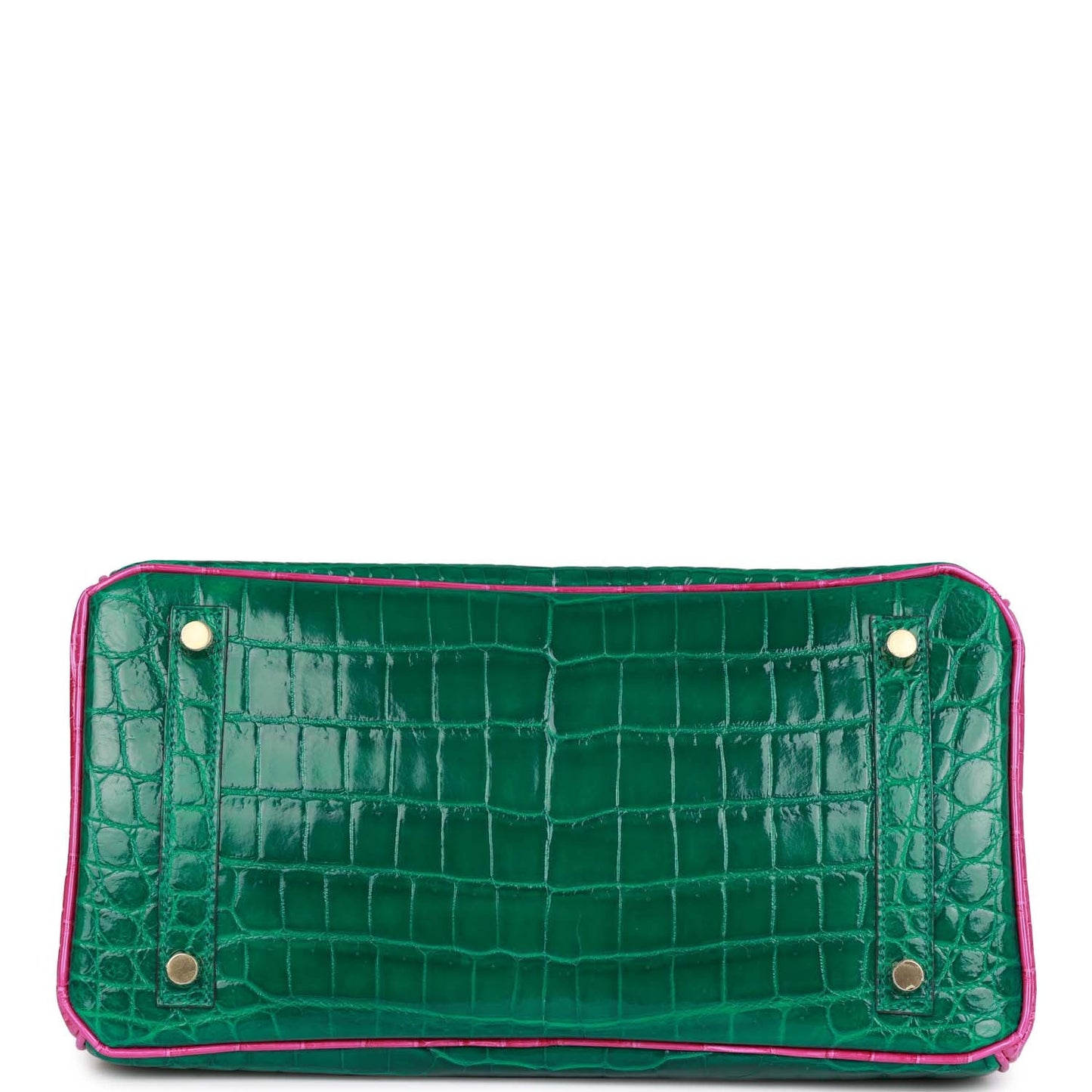 Luxury Hermes Special Order (HSS) Birkin 30 Emerald and Rose Scheherazade Shiny Niloticus Crocodile Brushed Gold Hardware