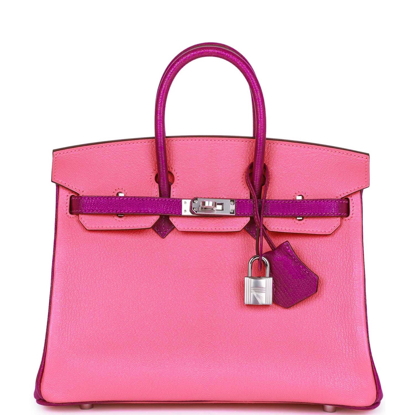 Luxury Hermes Special Order (HSS) Birkin 25 Rose Lipstick and Anemone Chèvre Palladium Hardware