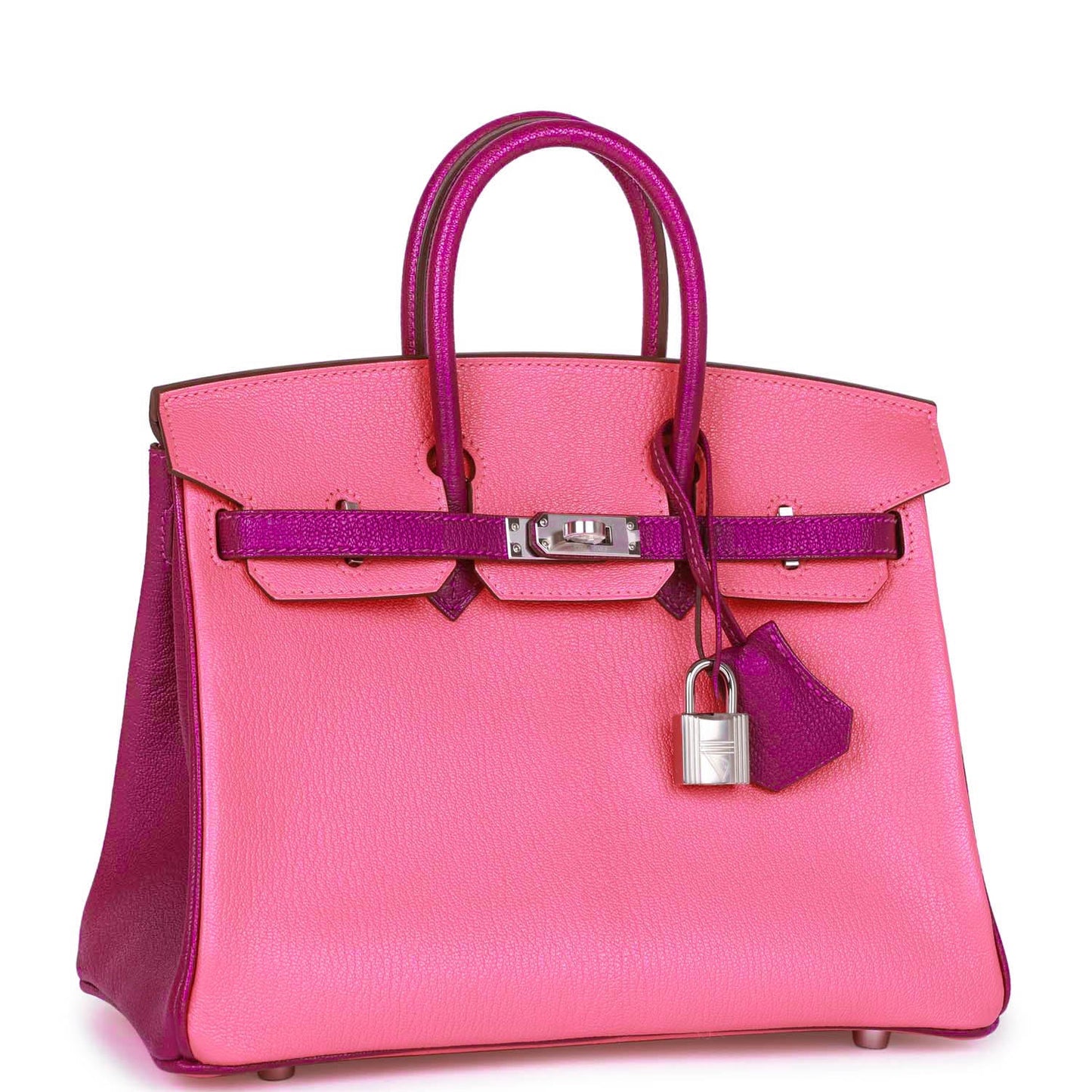 Luxury Hermes Special Order (HSS) Birkin 25 Rose Lipstick and Anemone Chèvre Palladium Hardware