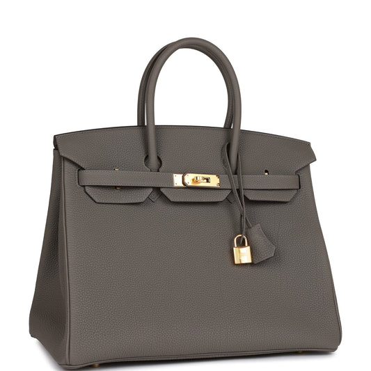 Luxury Hermes Birkin 35 Gris Meyer Togo Gold Hardware